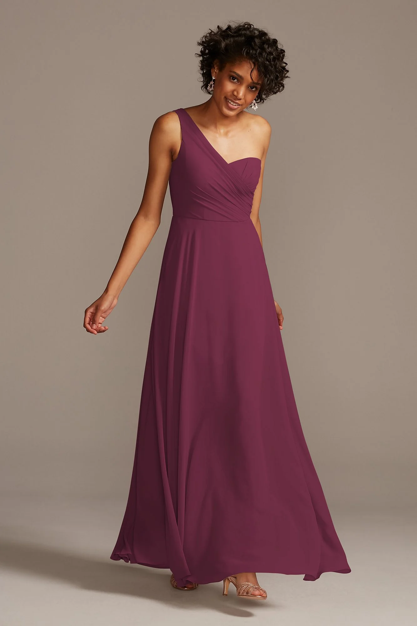 Full Skirt Dress with One Shoulder - Image 103