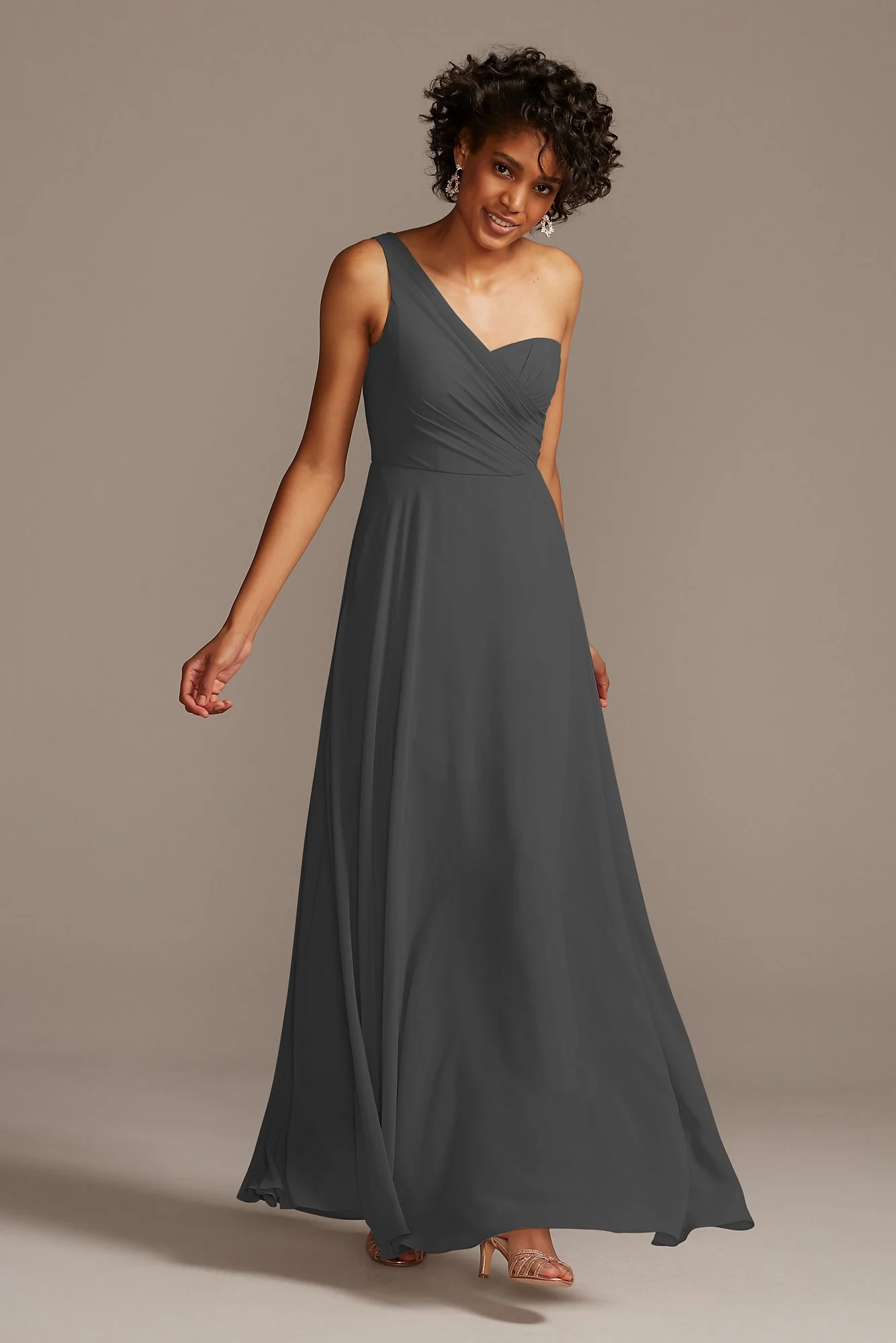 Full Skirt Dress with One Shoulder - Image 111