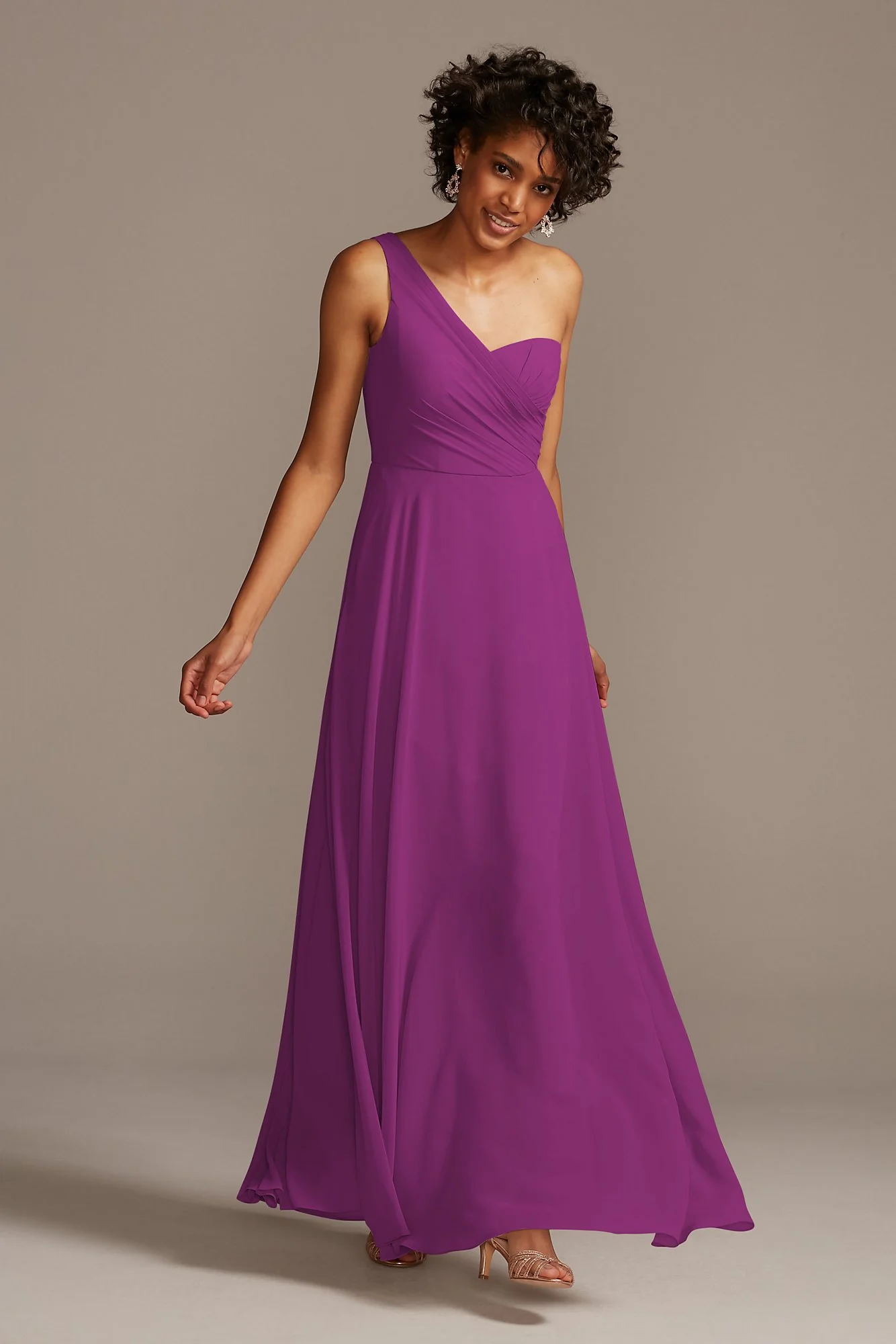 Full Skirt Dress with One Shoulder - Image 113