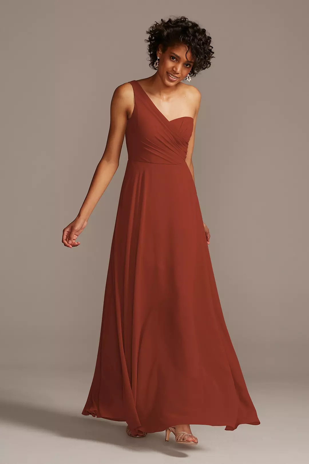Full Skirt Dress with One Shoulder - Image 123