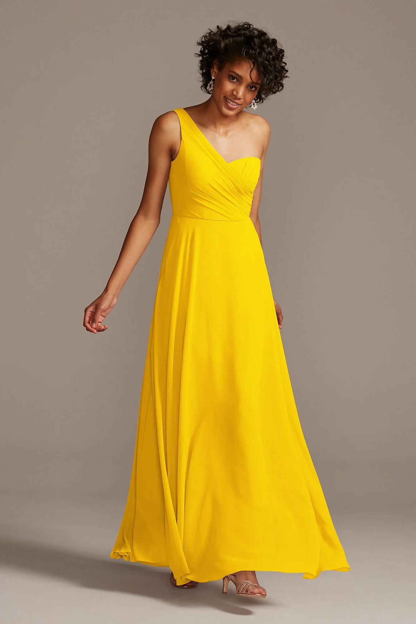 Full Skirt Dress with One Shoulder - Image 15