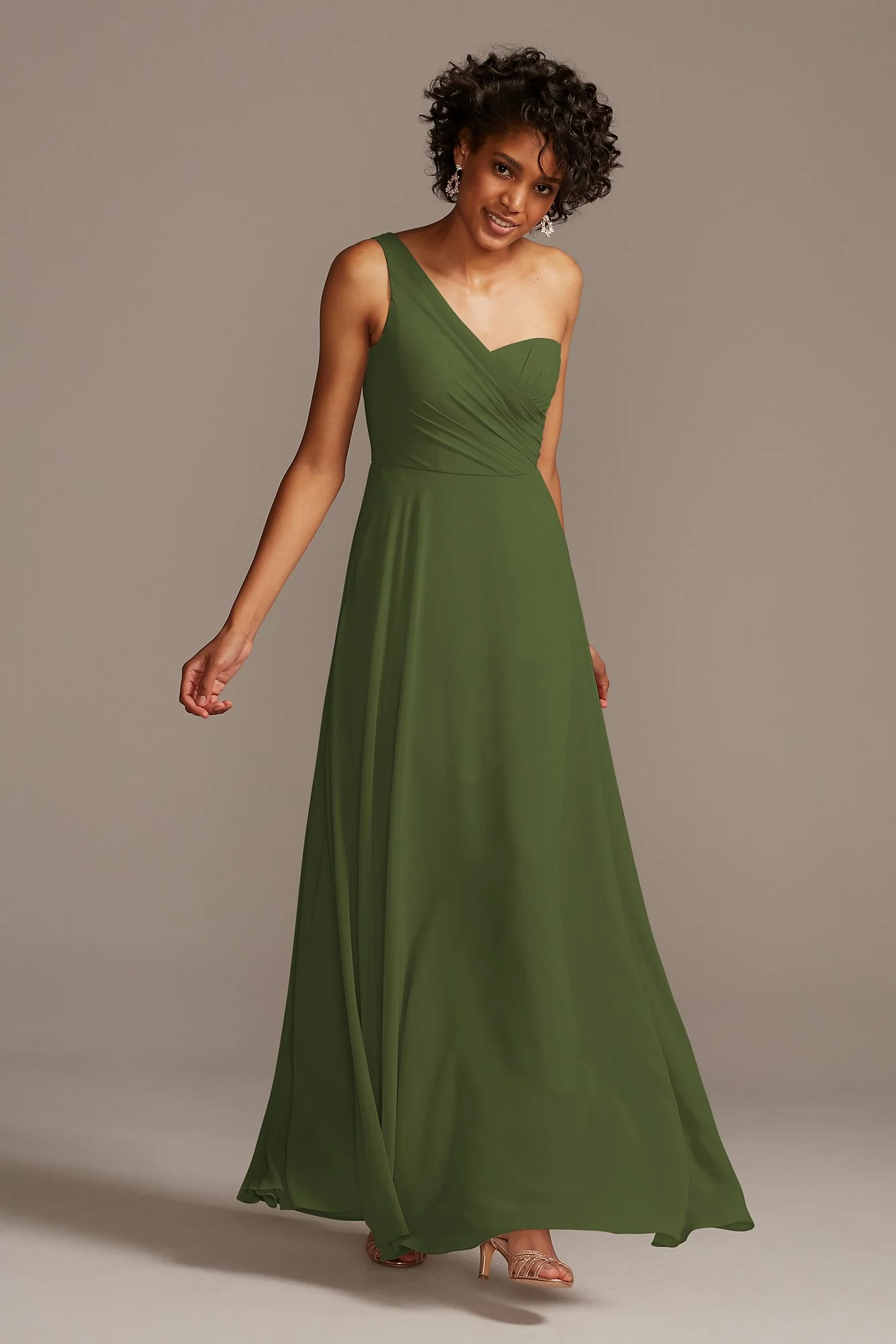 Full Skirt Dress with One Shoulder - Image 21