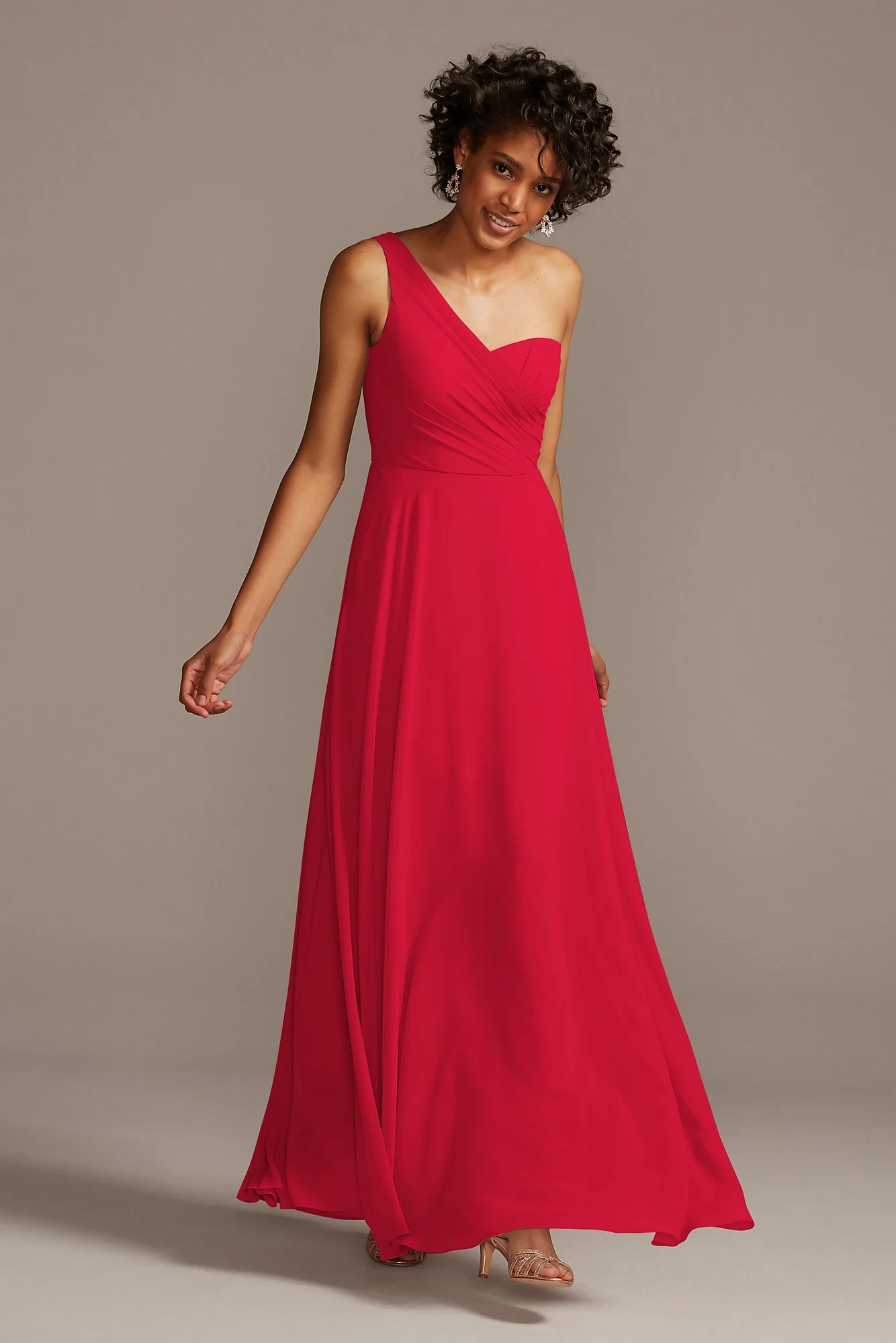 Full Skirt Dress with One Shoulder - Image 3