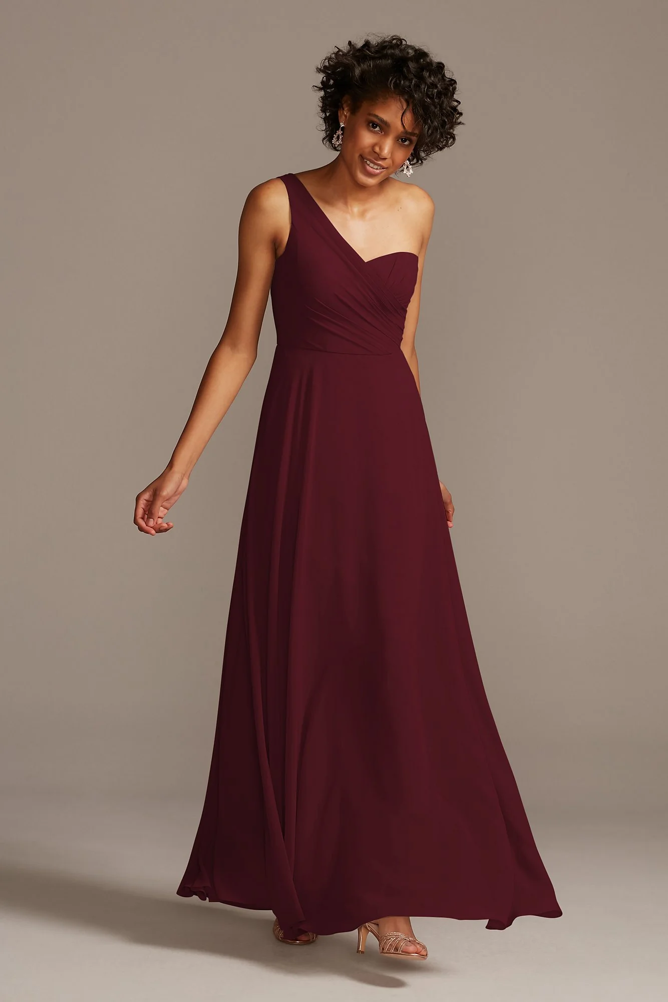Full Skirt Dress with One Shoulder - Image 37