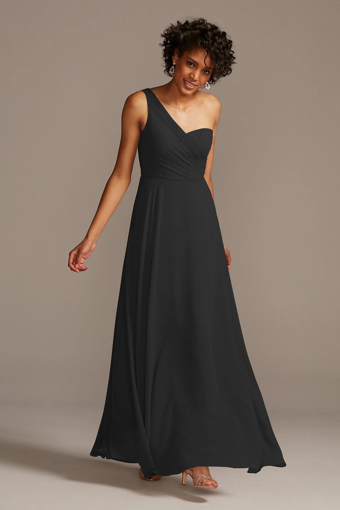 Full Skirt Dress with One Shoulder - Image 74