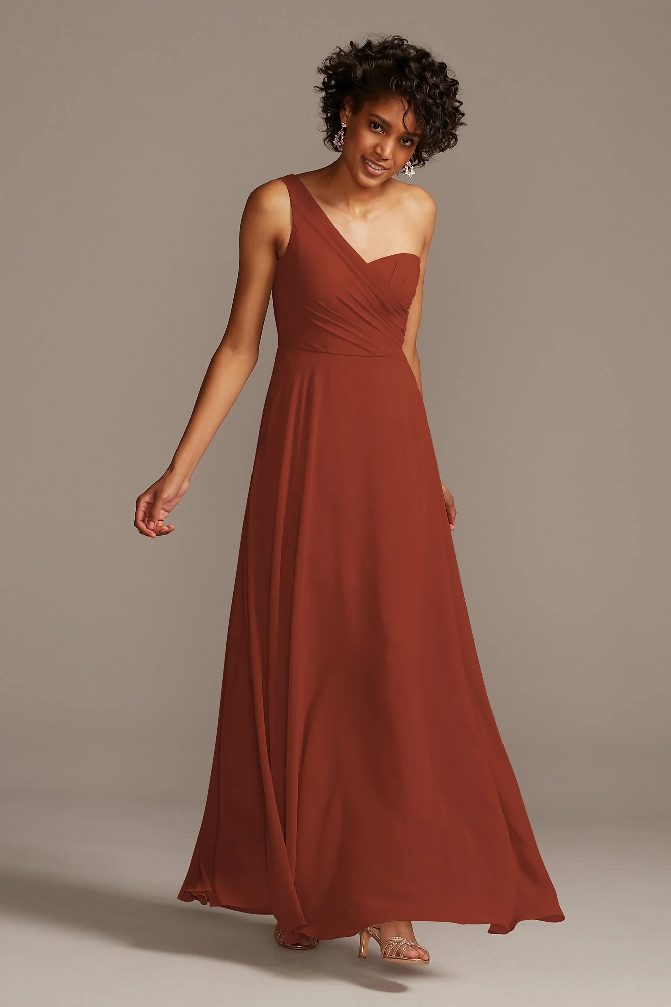 Full Skirt Dress with One Shoulder - Image 76