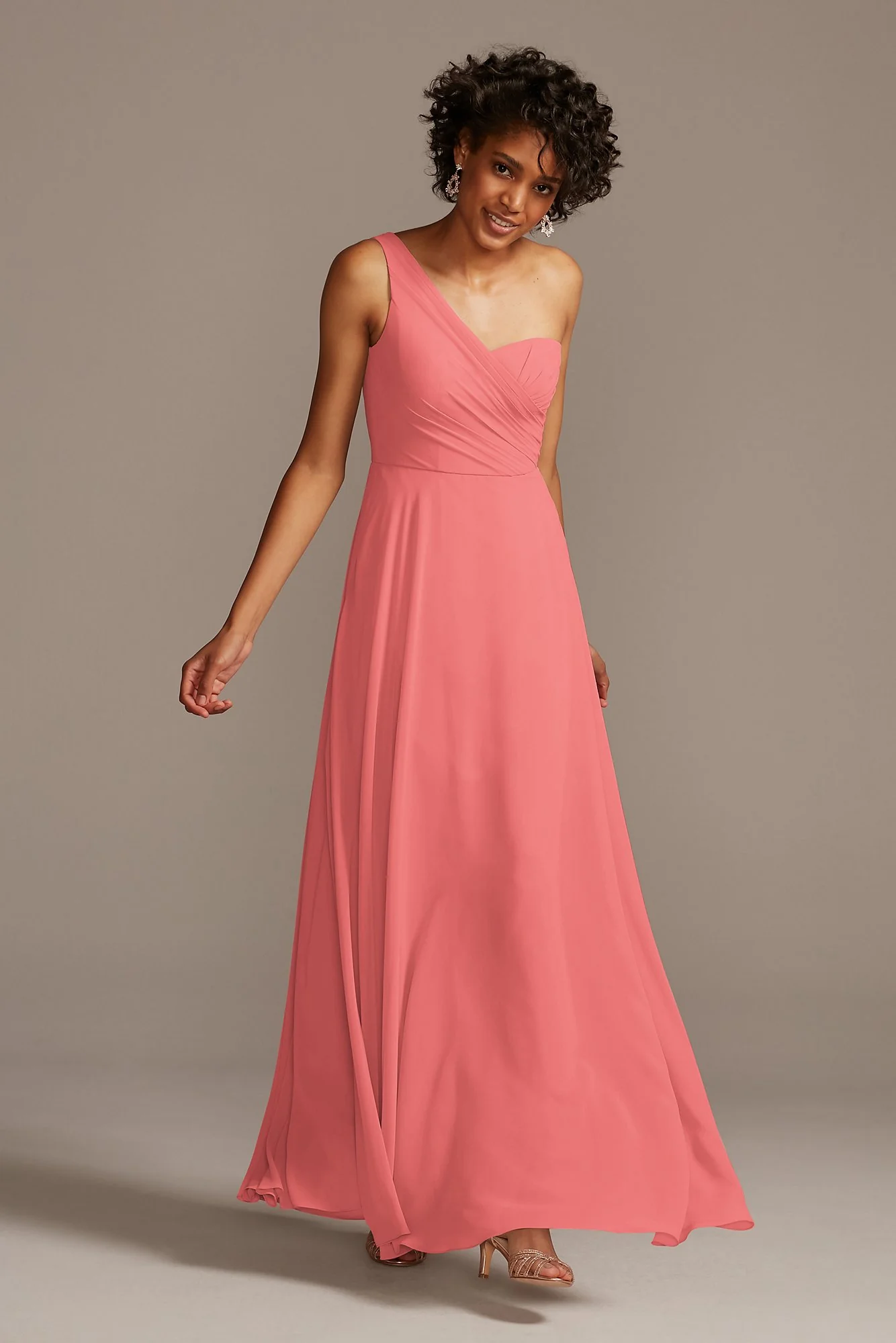 Full Skirt Dress with One Shoulder - Image 77