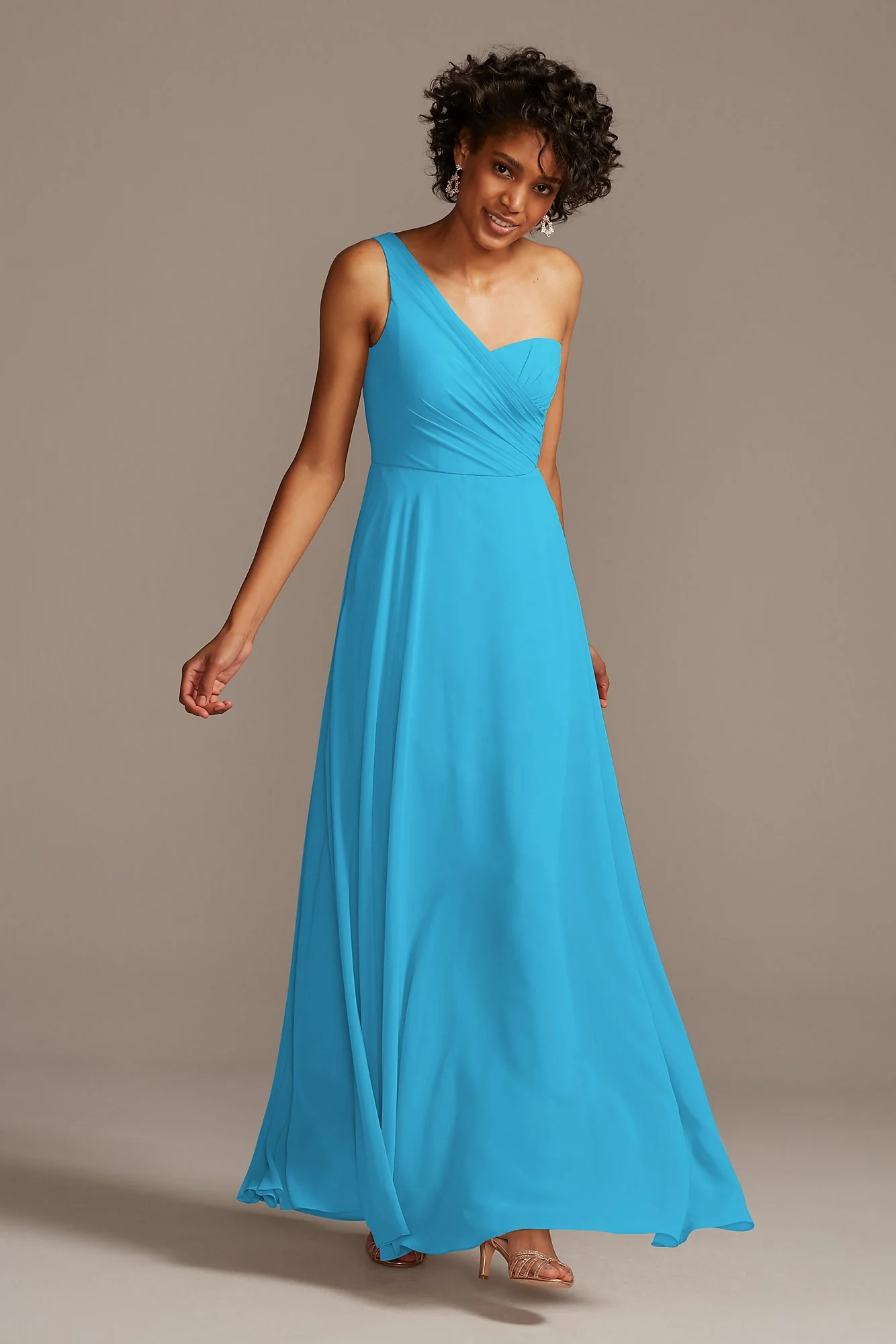 Full Skirt Dress with One Shoulder - Image 86