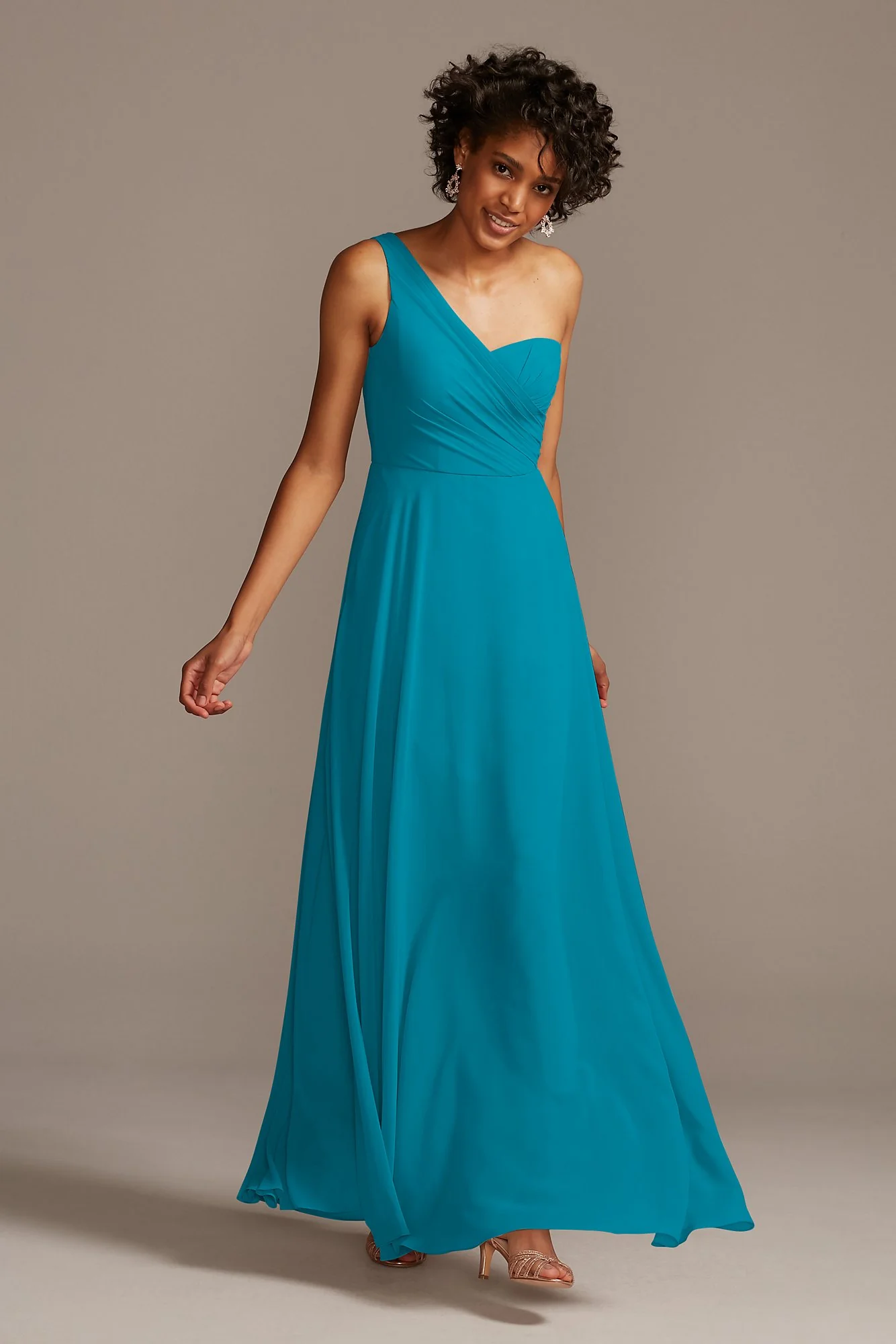 Full Skirt Dress with One Shoulder - Image 91