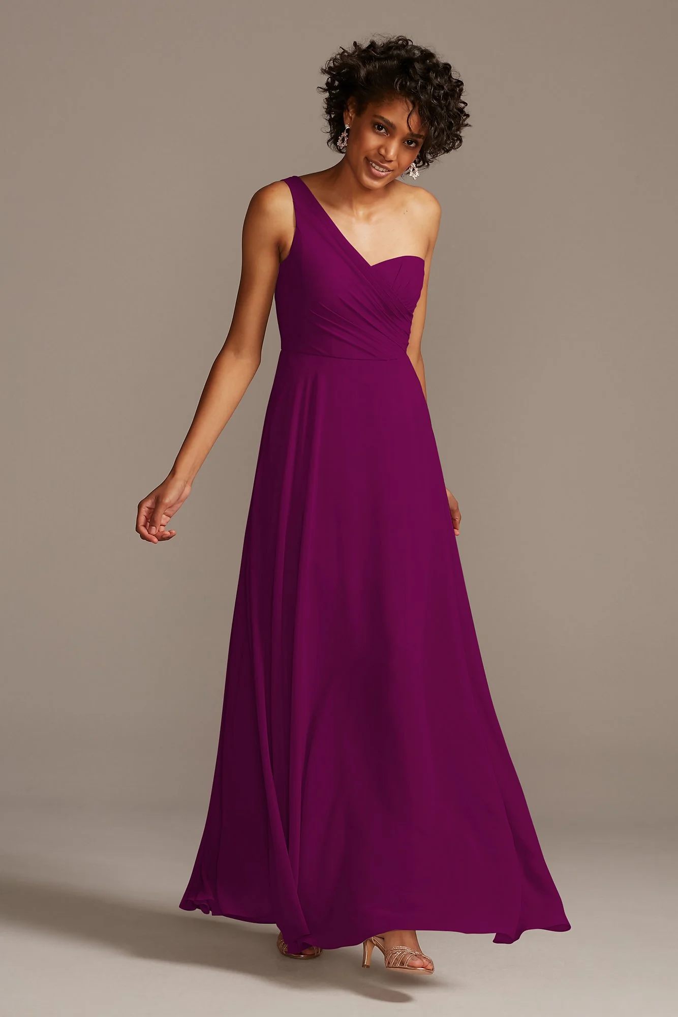 Full Skirt Dress with One Shoulder - Image 96