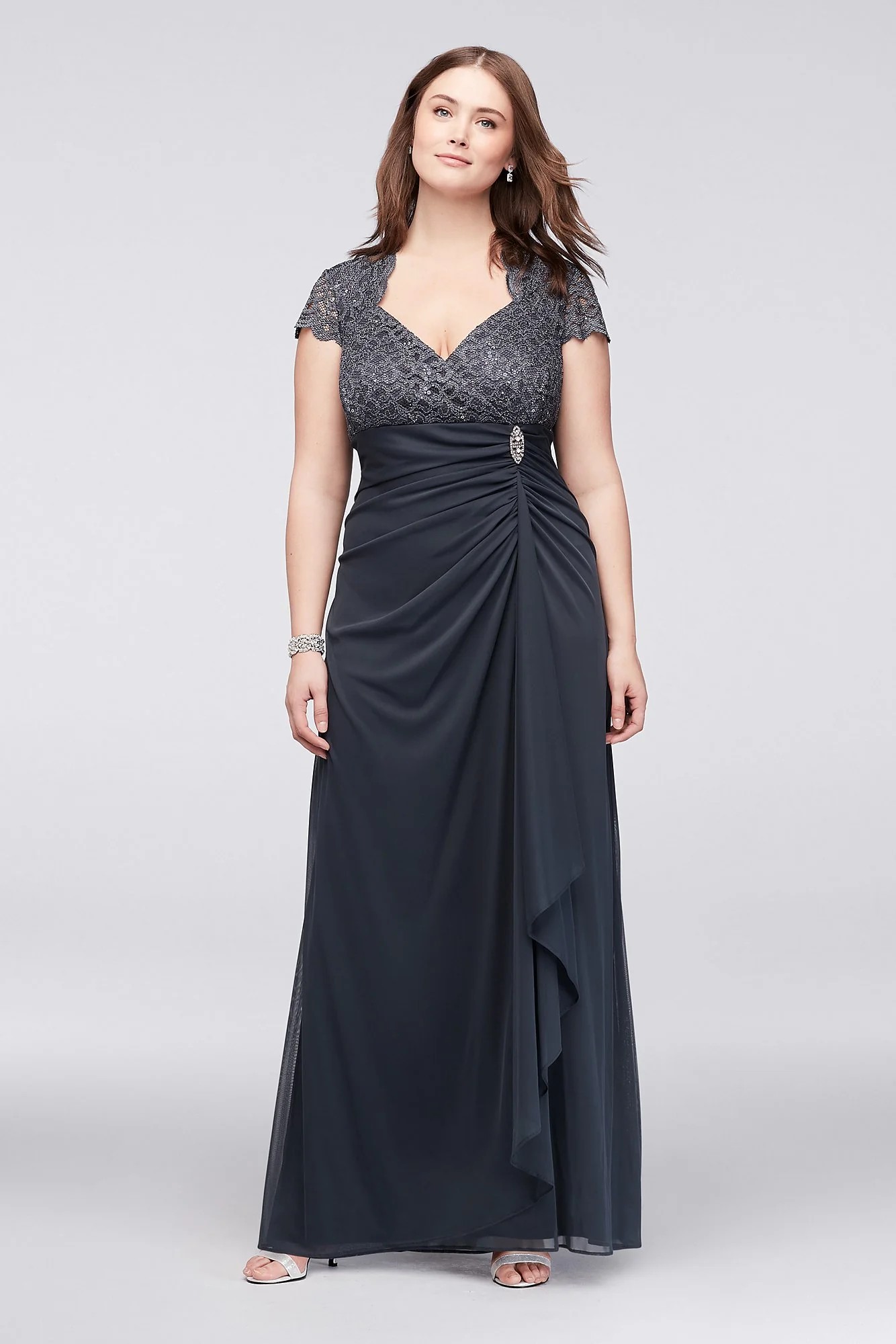 Gathered Jersey Dress with Scalloped Lace Bodice - Image 2