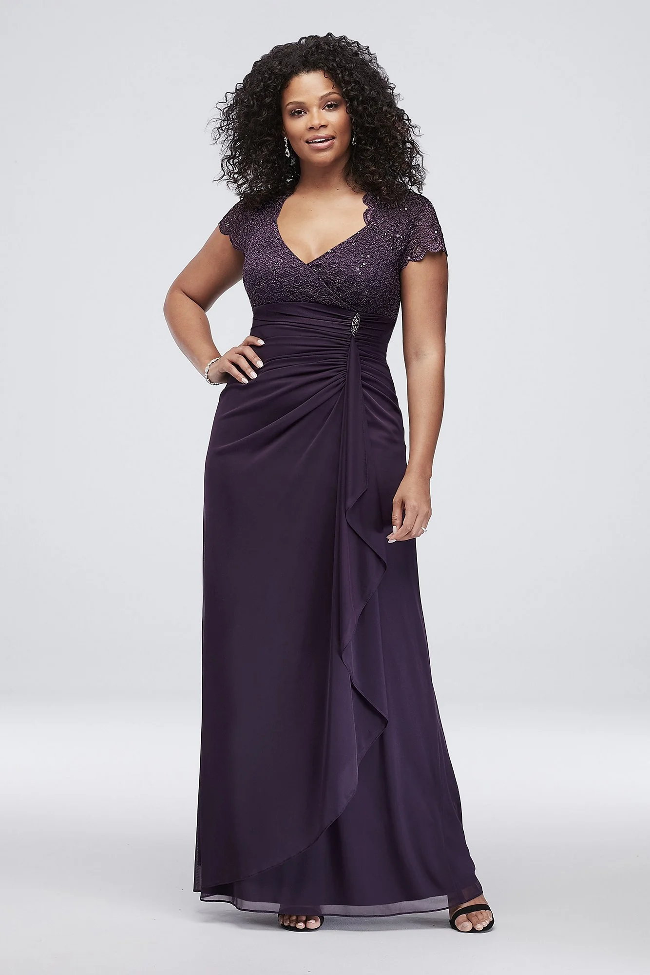 Gathered Jersey Dress with Scalloped Lace Bodice - Image 3