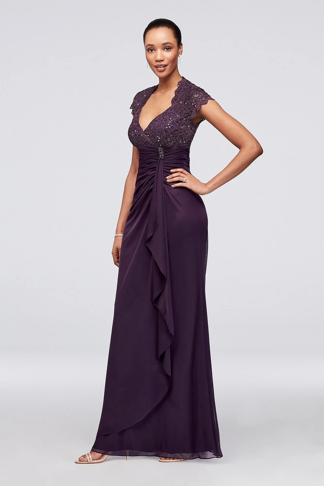 Gathered Jersey Dress with Scalloped Lace Bodice - Image 5