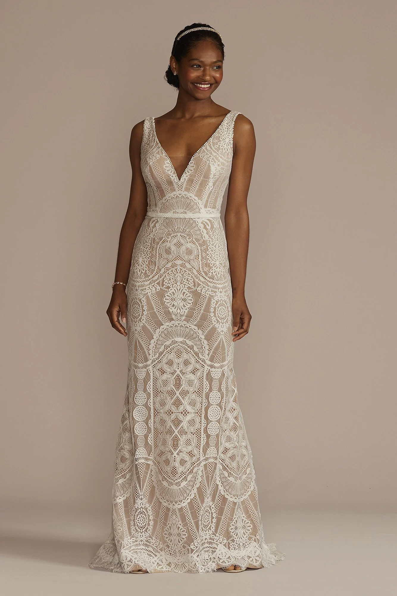 Geometric Lace Tank Wedding Dress - Image 8
