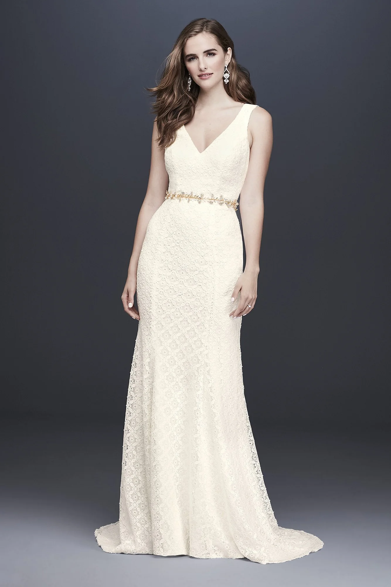 Geometric Lace V-Neck Sheath Wedding Dress
