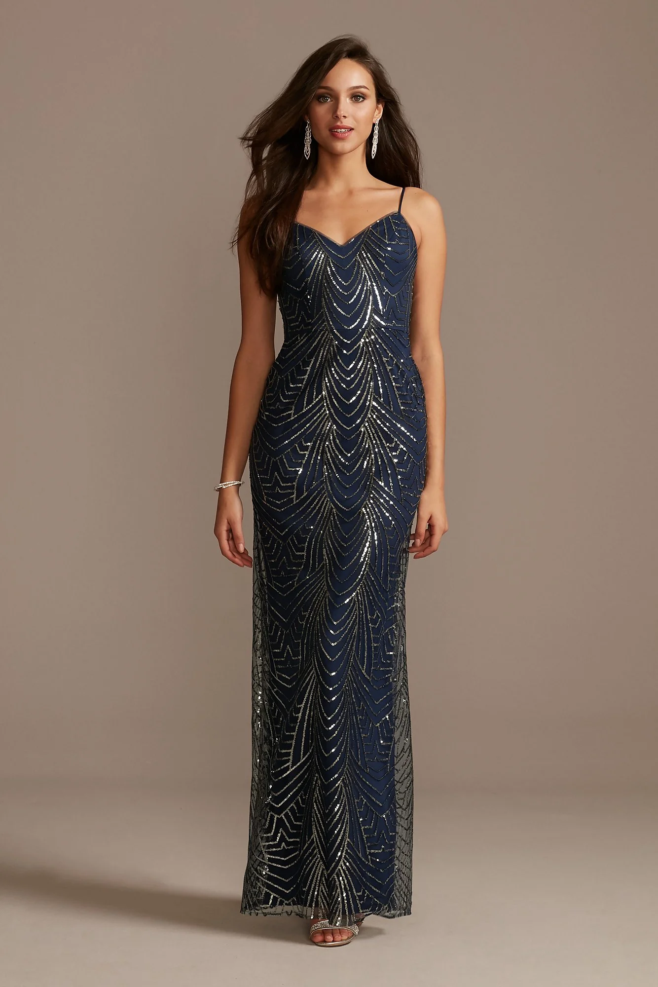 Geometric Sequin Spaghetti Strap Sheath Dress