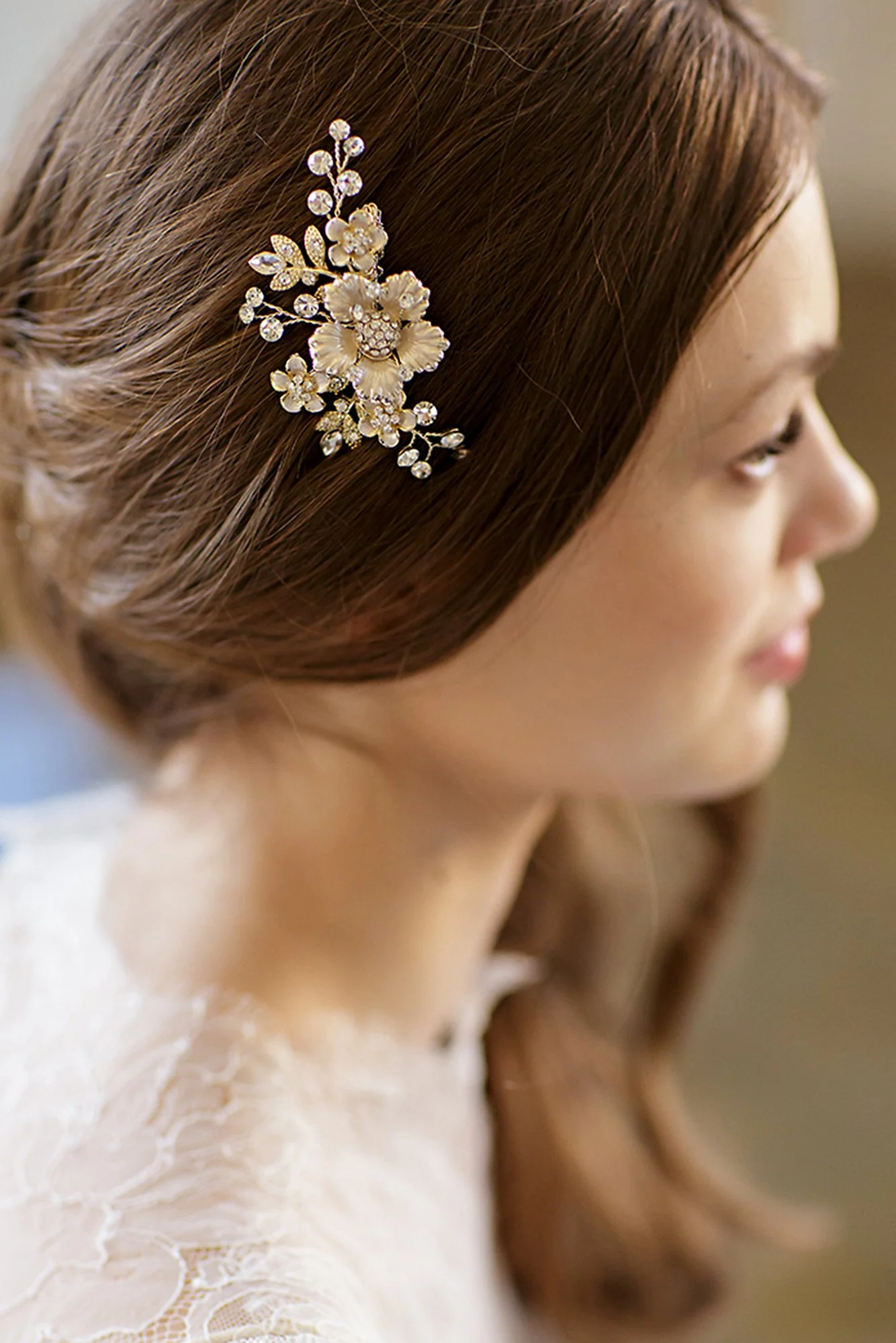Gilded Petals Floral Hair Clip with Crystals