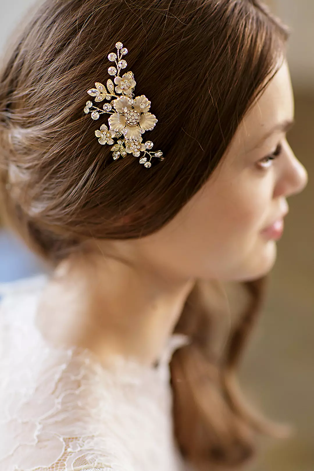 Gilded Petals Floral Hair Clip with Crystals - Image 2