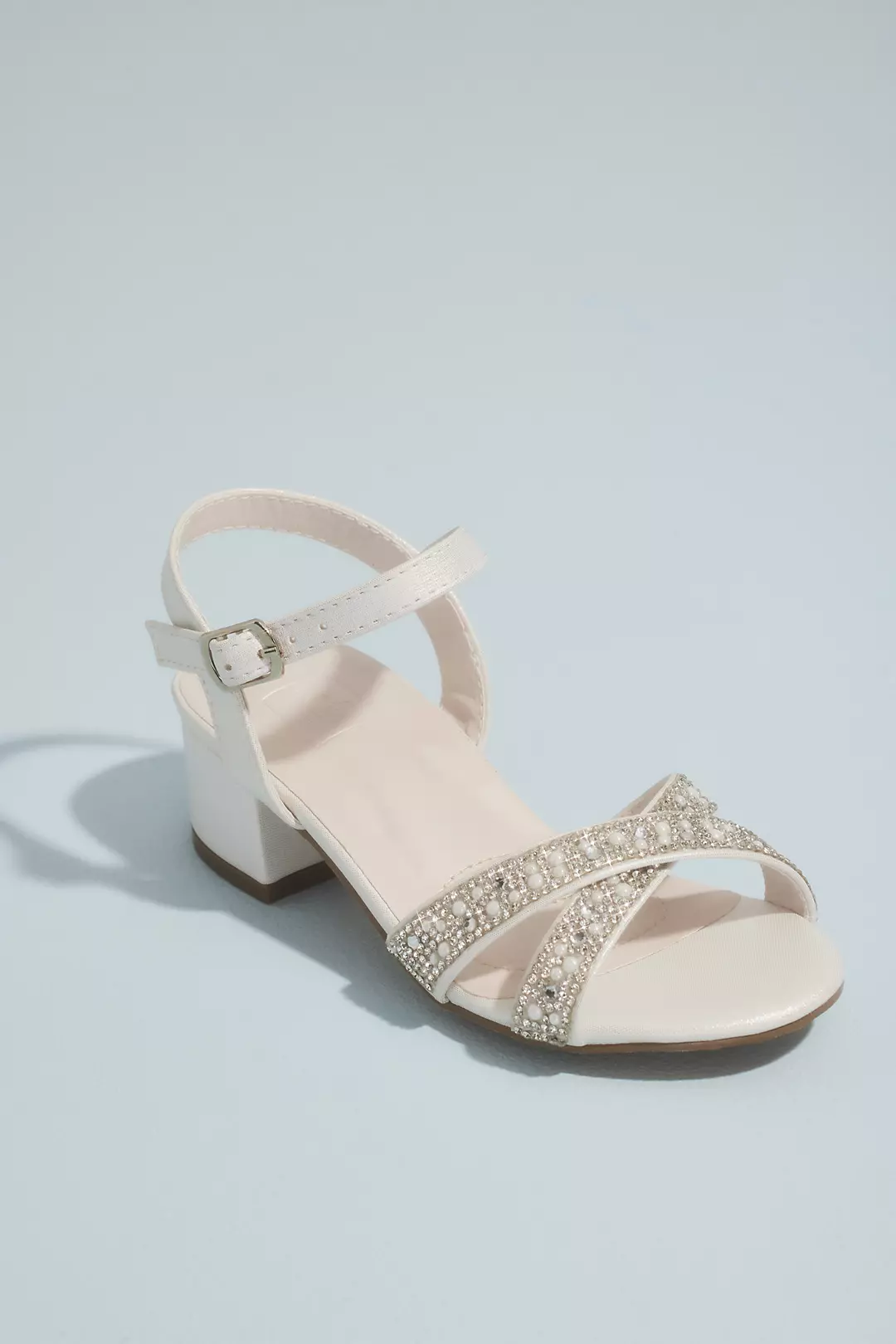 Girls Crisscross Pearl Metallic Low-Heel Sandals - Image 3
