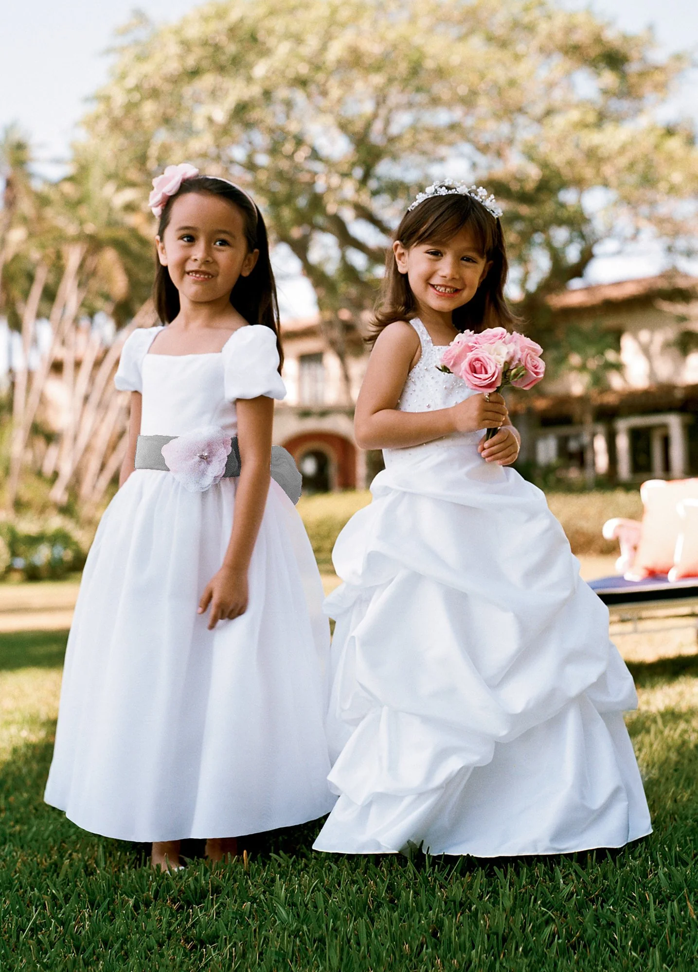 Full Length Organza Dress with Floral Detail