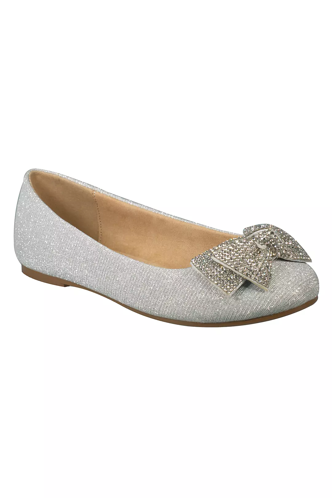 Girls Glitter Ballet Flats with Crystal Bow - Image 3