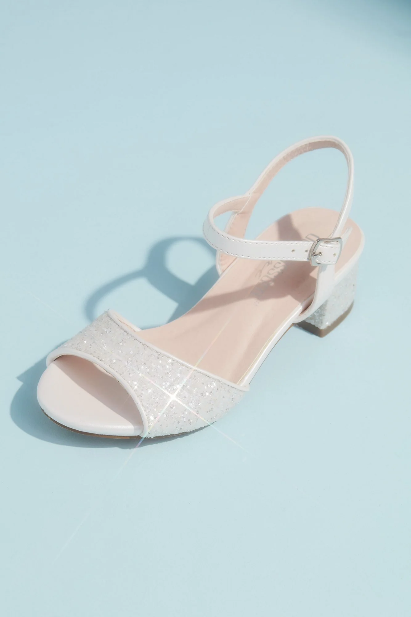 Girls Glitter Peep Toe Sandals with Block Heel - Image 2