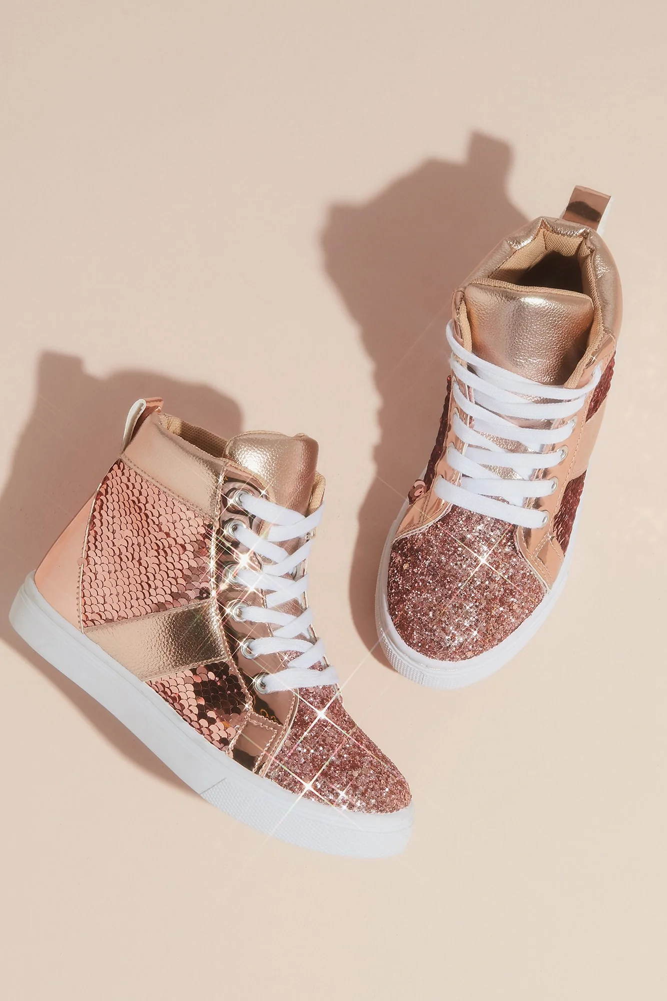 Girls Metallic Sequin Glitter High Top Sneakers - Image 2