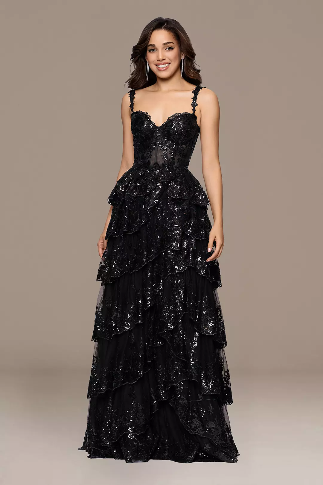 Glitter Corset Ball Gown with Tiered Skirt - Image 3