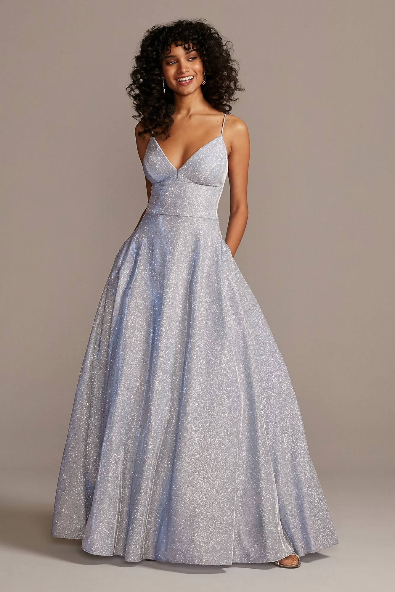 Glitter Iridescent Spaghetti Strap Ball Gown