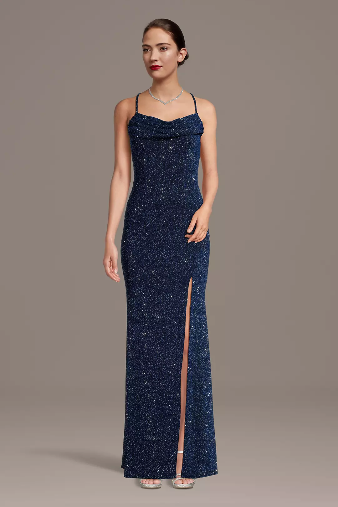 Glitter Knit Lace-Up Back Sheath Dress