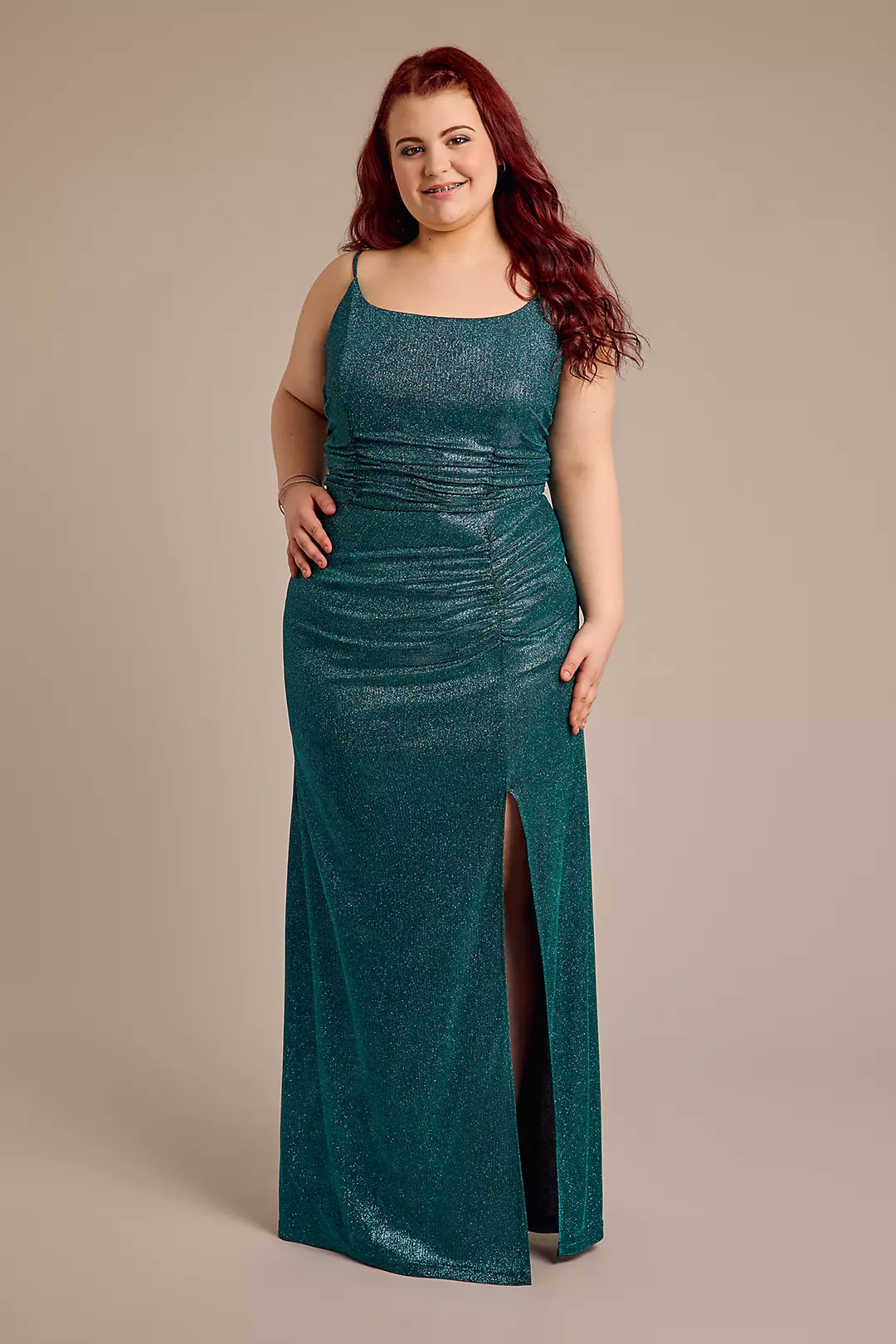 Glitter Knit Sheath Prom Dress with Ruching - Image 4