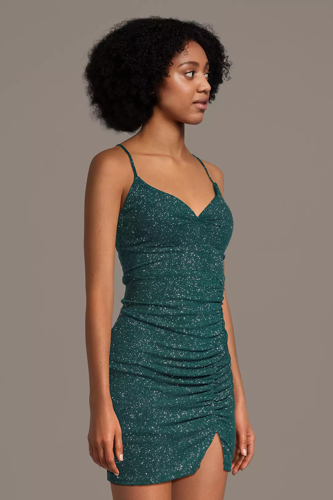 Glitter Knit V-Neck Mini Dress - Image 2