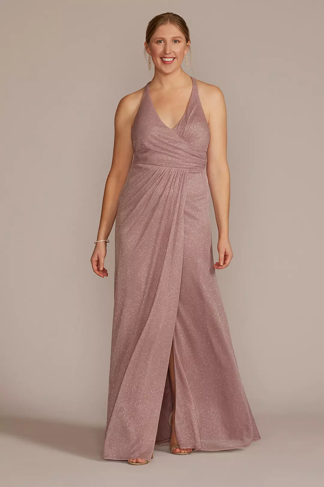 Glitter Knit Wrap Tank Dress with Skirt Slit - Image 3