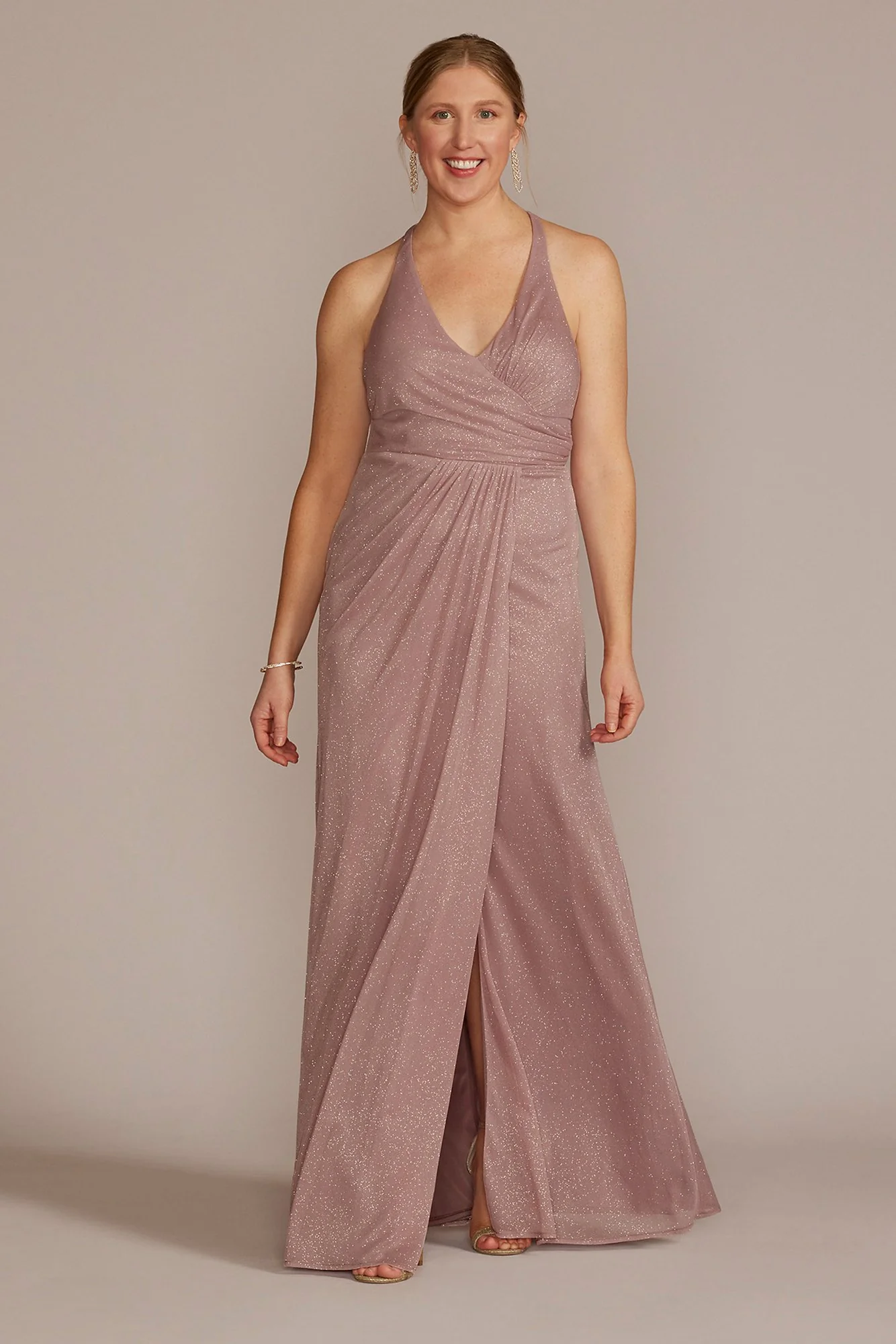 Glitter Knit Wrap Tank Dress with Skirt Slit - Image 4