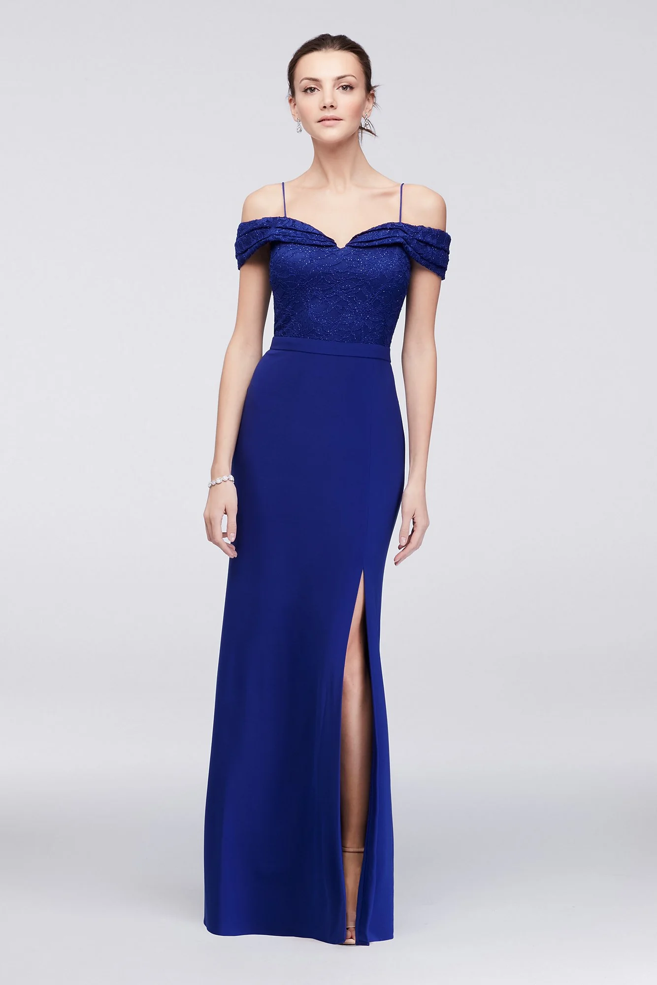 Glitter Lace and Jersey Off-The-Shoulder Dress