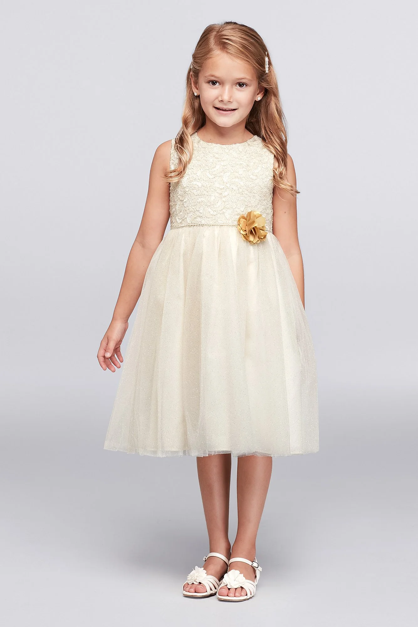 Glitter Lace and Tulle Dress with Flower Accent - Image 2