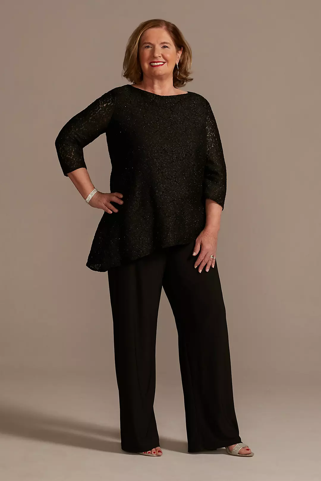 Glitter Lace Asymmetrical Top Pantsuit - Image 10