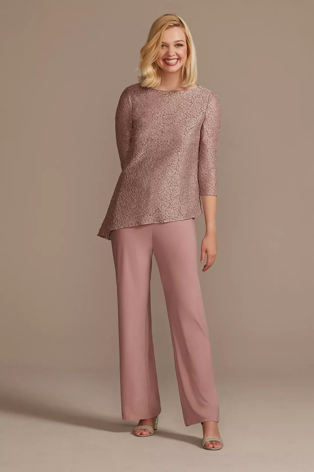 Glitter Lace Asymmetrical Top Pantsuit - Image 11