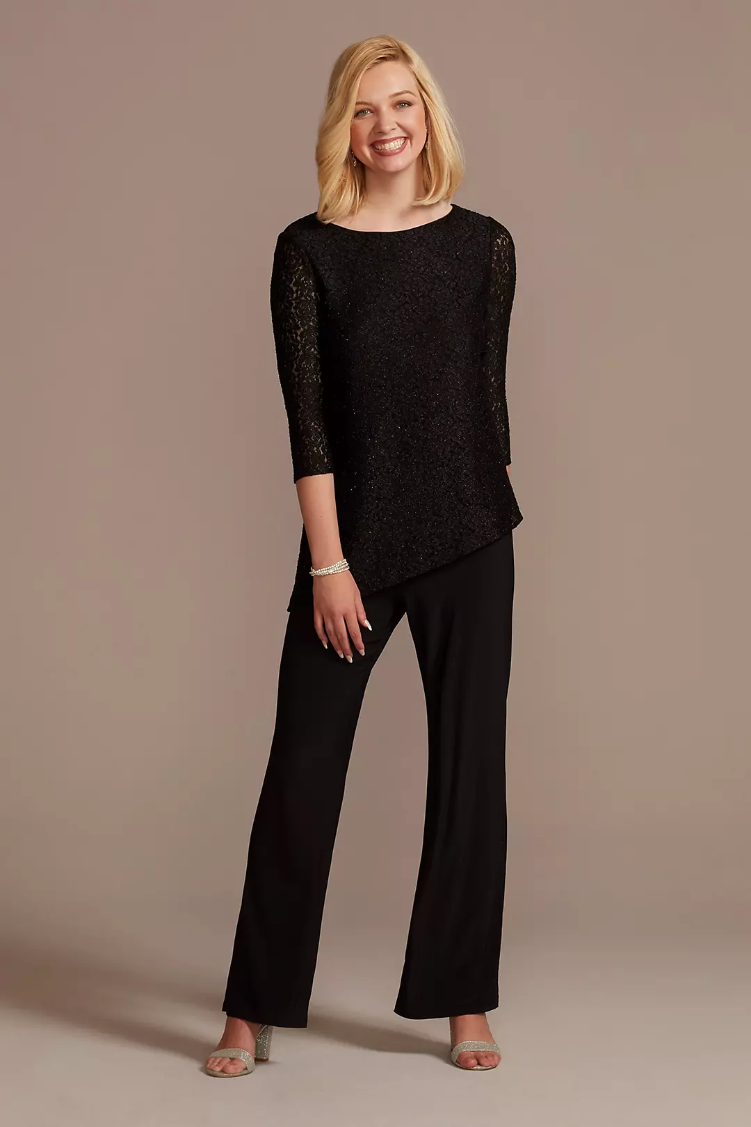 Glitter Lace Asymmetrical Top Pantsuit - Image 13