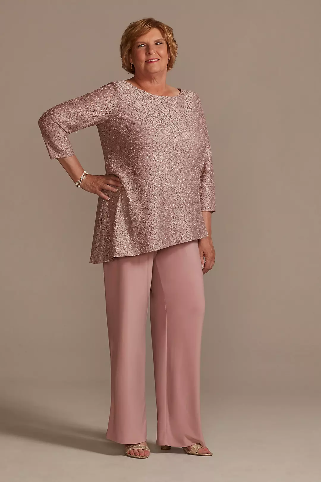 Glitter Lace Asymmetrical Top Pantsuit - Image 4