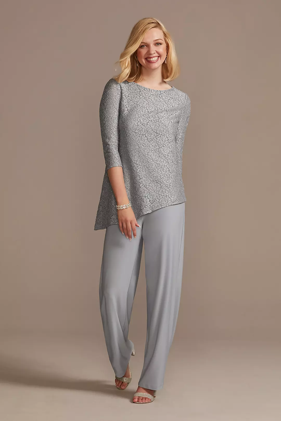 Glitter Lace Asymmetrical Top Pantsuit - Image 7