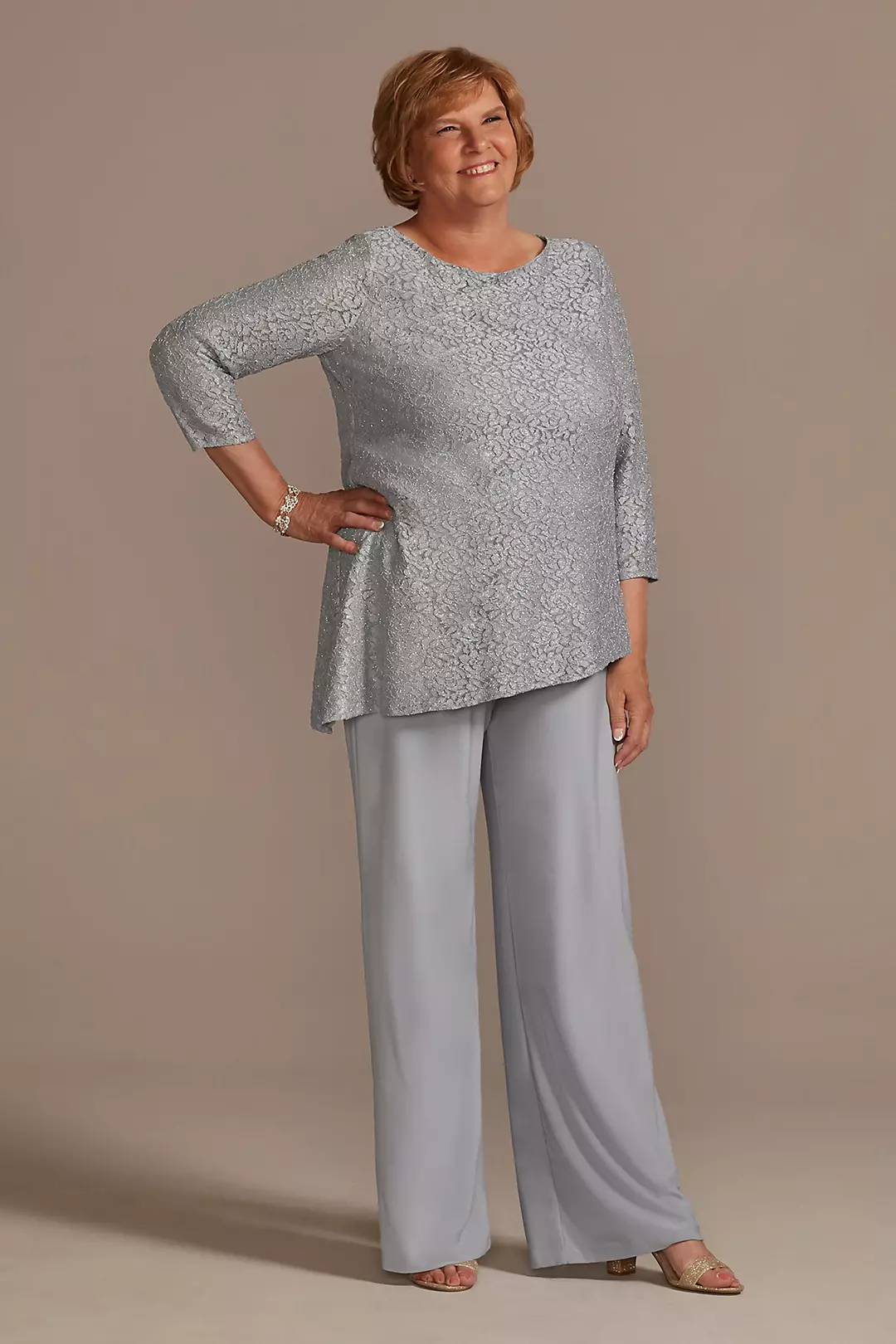 Glitter Lace Asymmetrical Top Pantsuit - Image 9