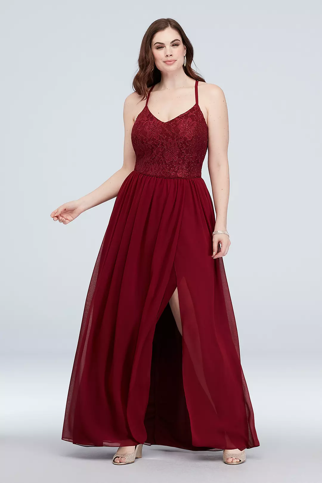 Glitter Lace Bodice Stretch Gown with Back Cutouts - Image 3