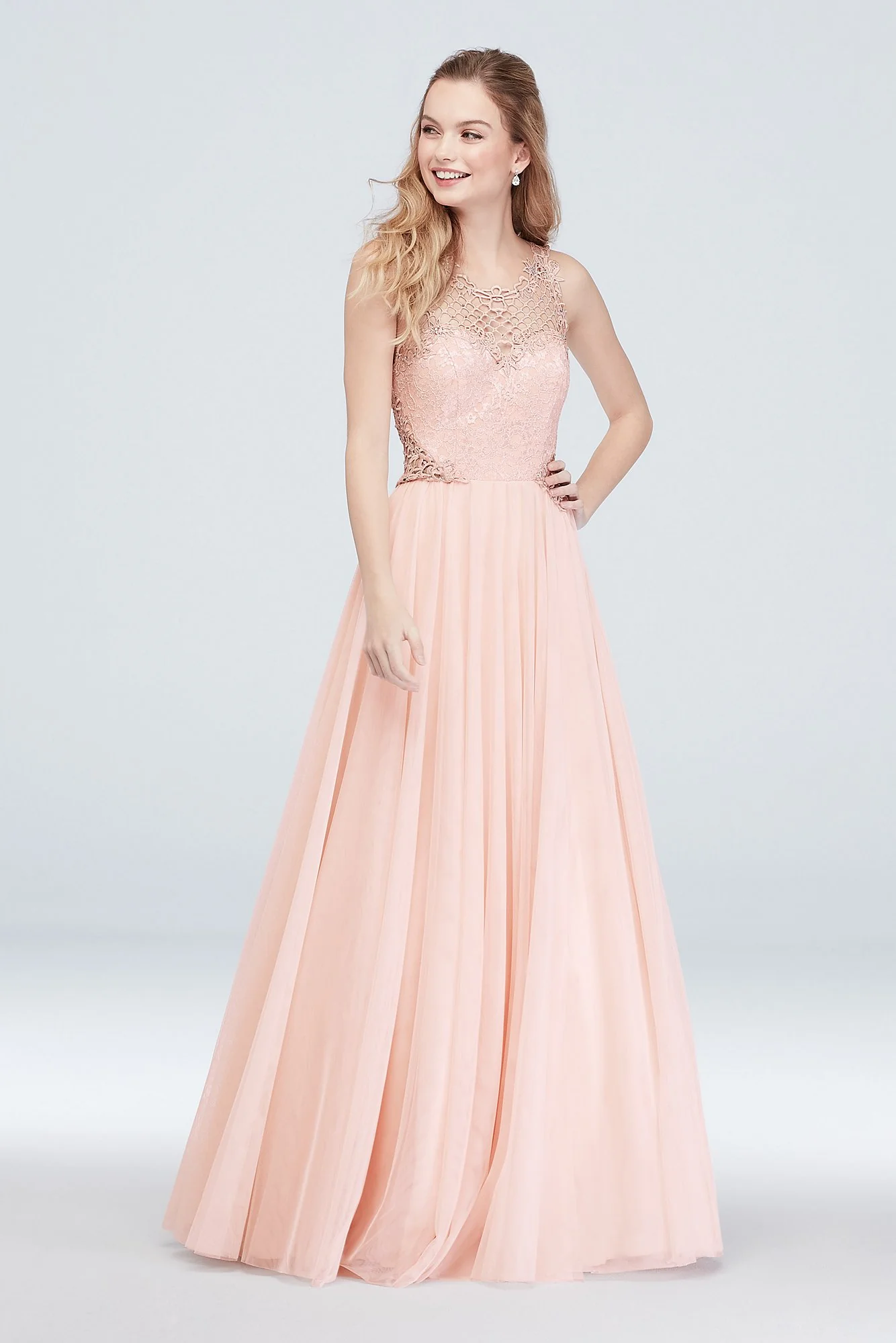 Glitter Lace Chiffon Gown with Geometric Panels