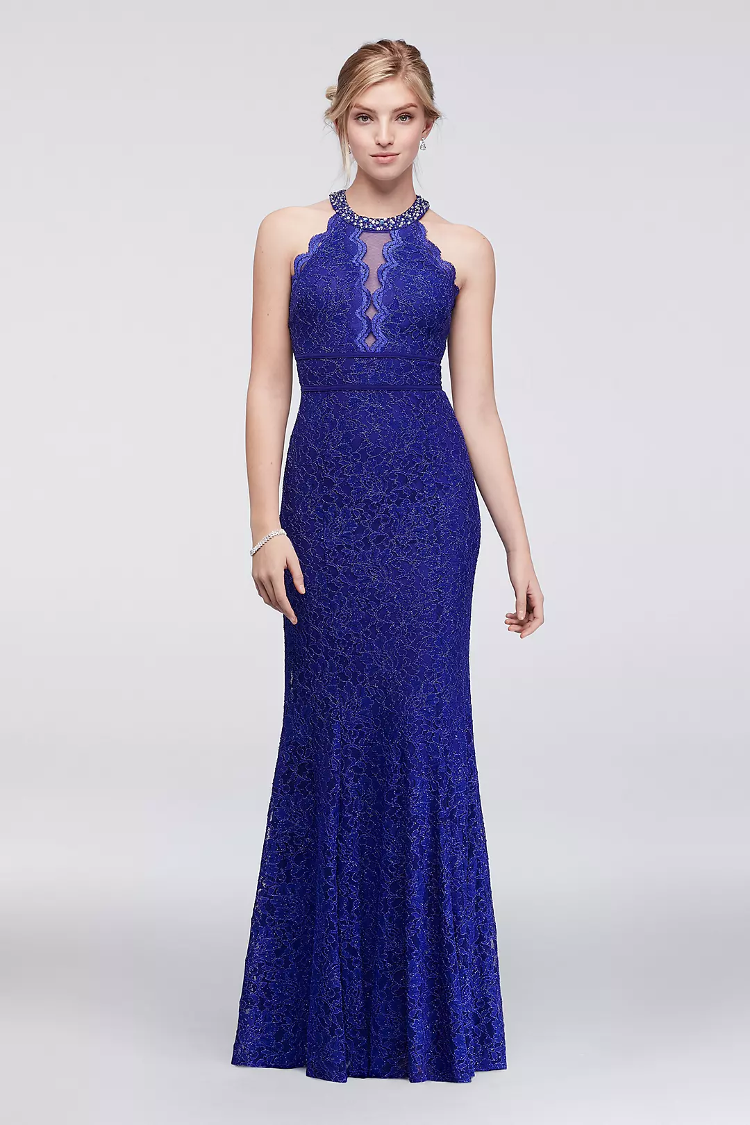 Glitter Lace Mermaid Dress with Illusion Keyhole - Image 3