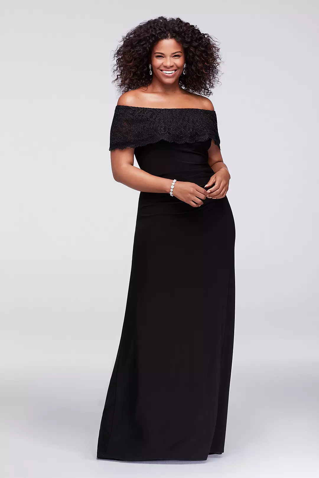 Glitter Lace Off-The-Shoulder Jersey Sheath Gown - Image 4