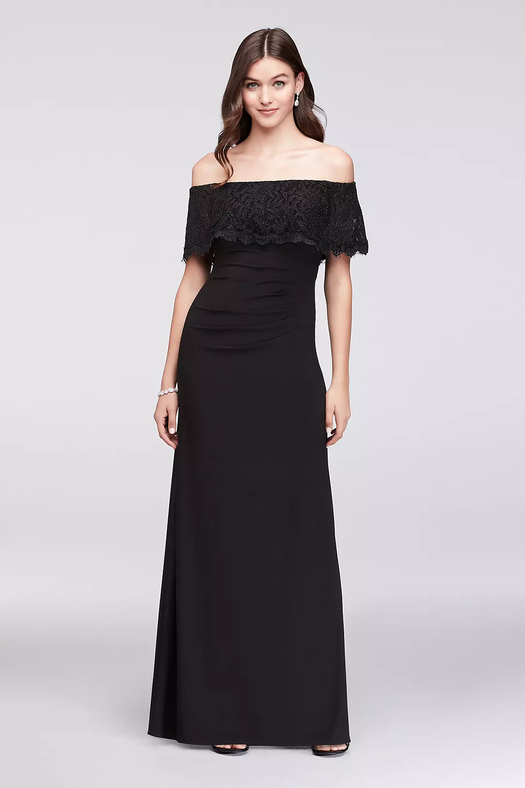 Glitter Lace Off-The-Shoulder Jersey Sheath Gown - Image 9