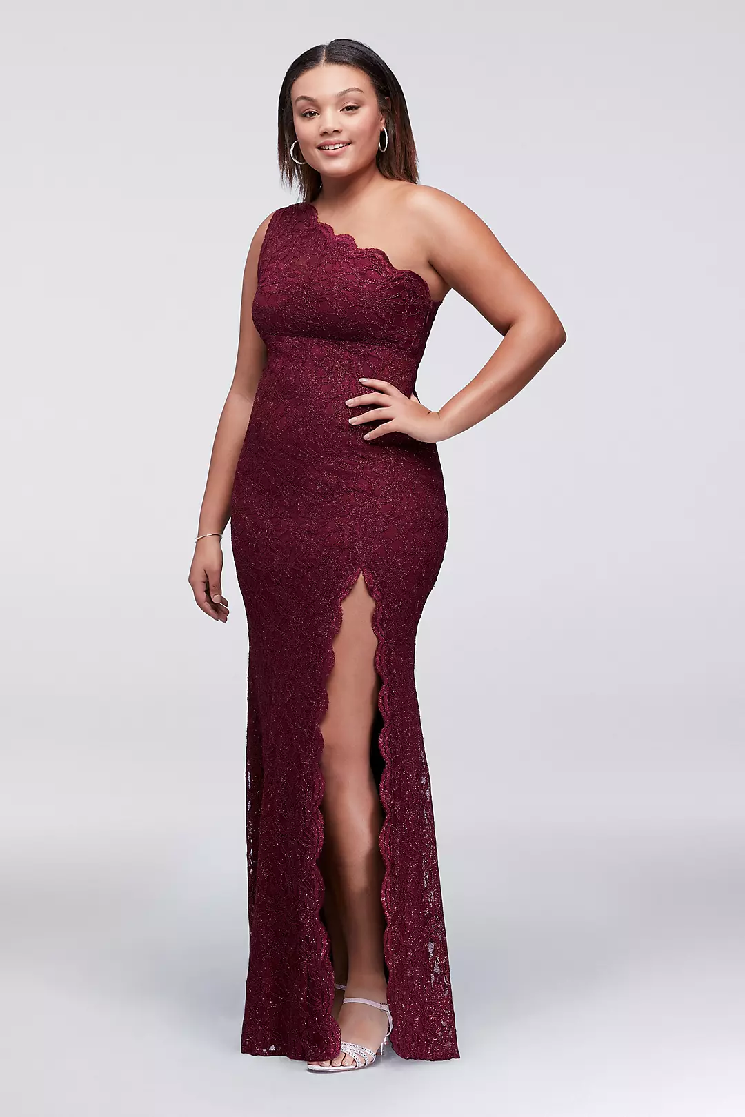 Glitter Lace One-Shoulder Sheath Dress - Image 2