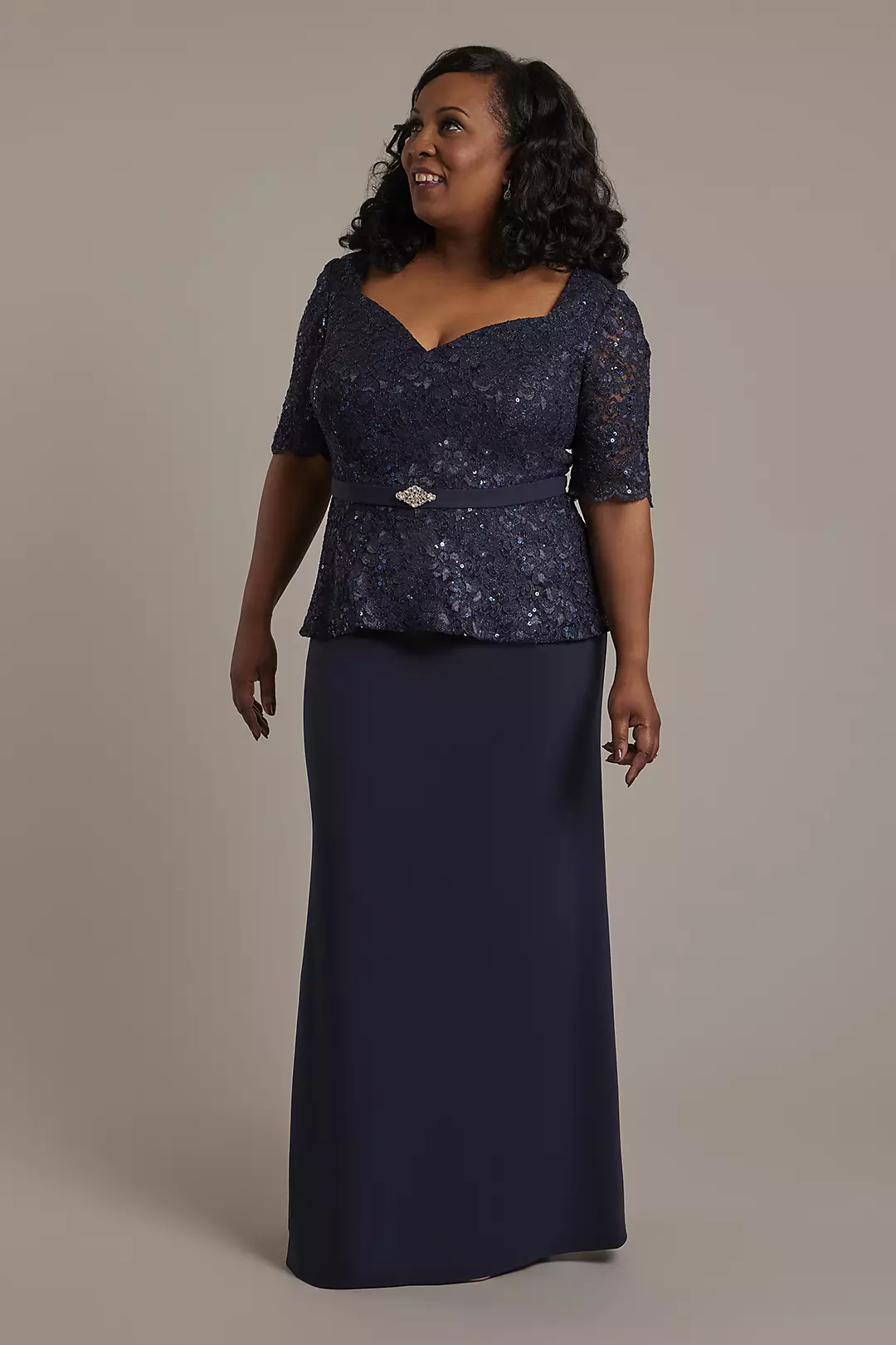 Glitter Lace Peplum Sheath Dress - Image 10