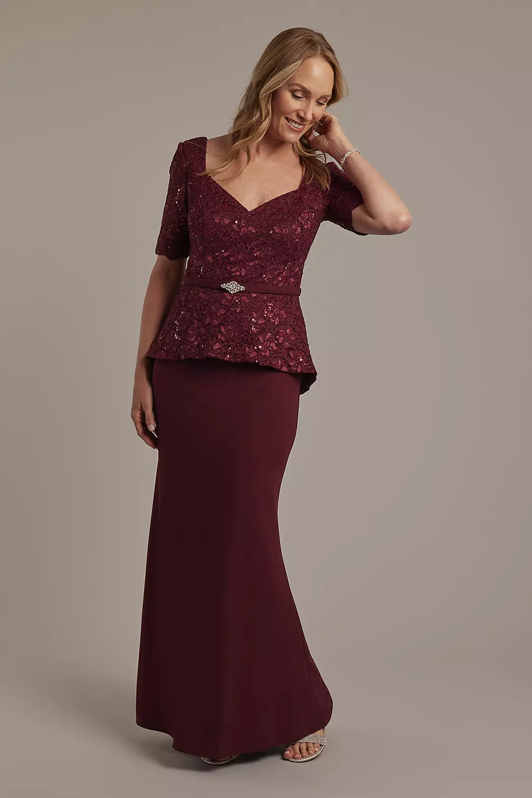 Glitter Lace Peplum Sheath Dress - Image 4